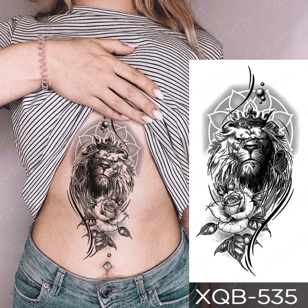 Wholesale Waterproof Temporary Tattoo Sticker Lion Family Flash Tatto Tiger Wolf Moon Crown Flower Body Art Arm Fake Tatoo Fake Tattoos