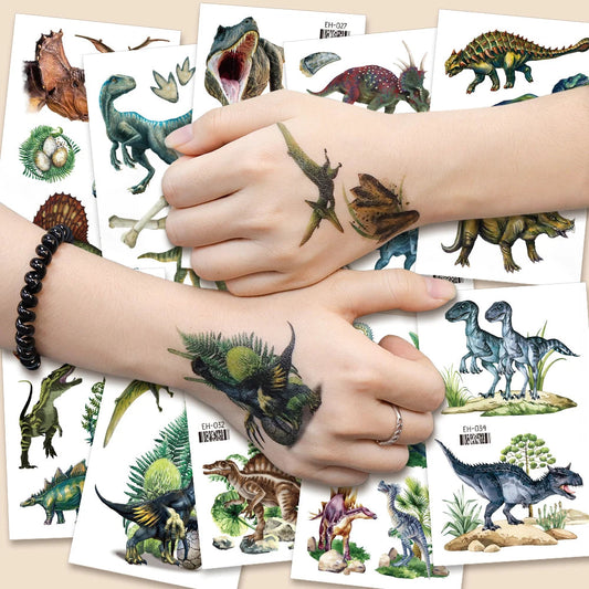6pcs/set Dinosaur Temporary Tattoo Stickers For Kids Waterproof Animal Cartoon Fake Tattoo for Children Women Men Body Decor Fake Tattoos