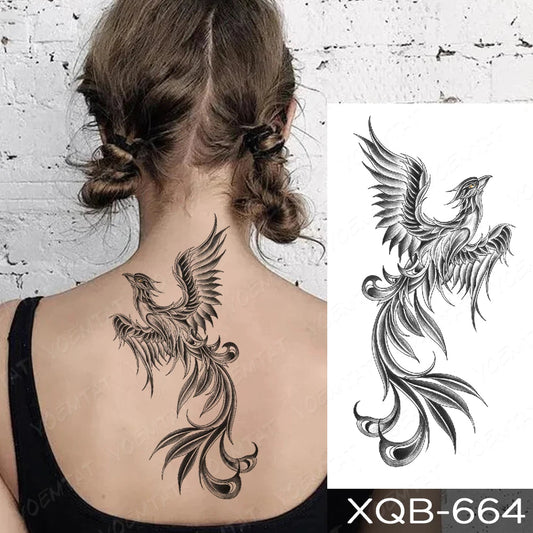 Waterproof Temporary Tattoo Sticker Japanese Phoenix Flame Flash Tatto Feather Totem Body Art Arm Leg Waist Fake Tatoo Men Women Fake Tattoos