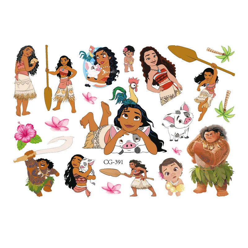 New Disney Cartoon Anime Moana Tattoo Stickers Children's Temporary Tattoos Body Art Cosplay Party Toys for Kids Gifts Fake Tattoos