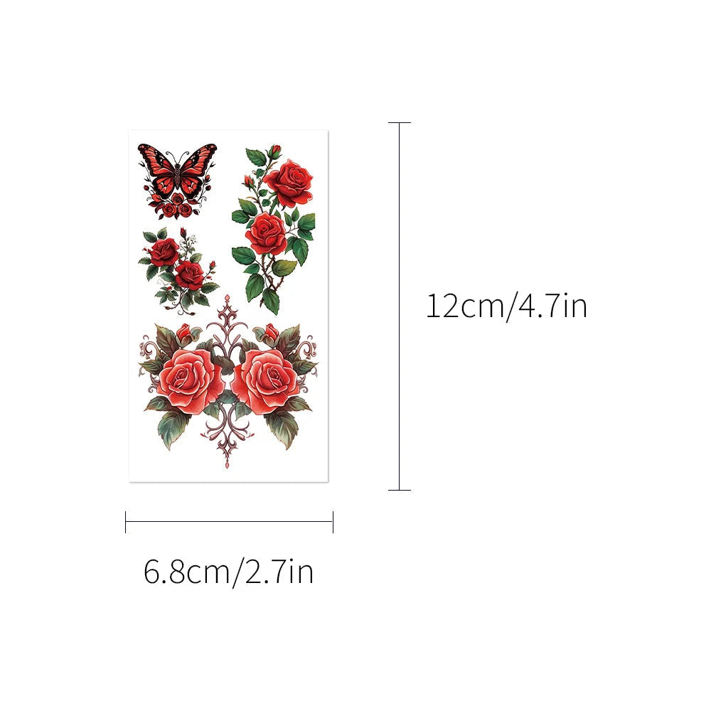 10Pcs/set Colorful Flowers Temporary Tattoo Sticker Waterproof Rose Maple Leaf Art Tattoo Sticker Decoration Party Gift Fake Tattoos