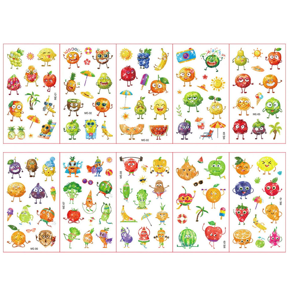 Colorful Tattoo Stickers for Kids | 10 Sets Fake Tattoos