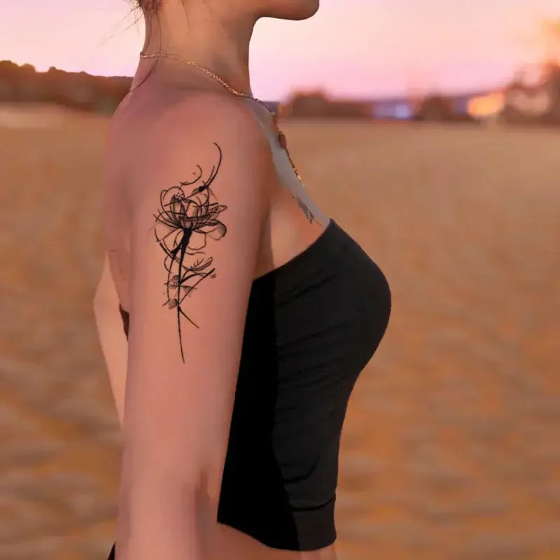 Minimalist Fine Line Lotus Temporary Tattoo Fake Tattoos