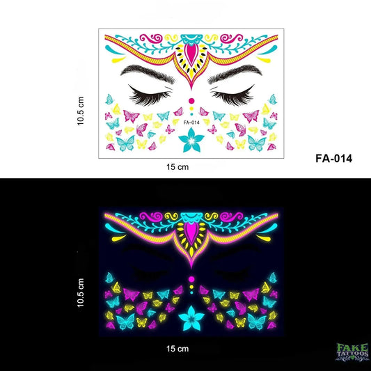 Waterproof UV Light Temporary Tattoos Luminous Glow in Dark Party Night Bar Butterfly Feather Stars Face Beauty Sticker Tattoos