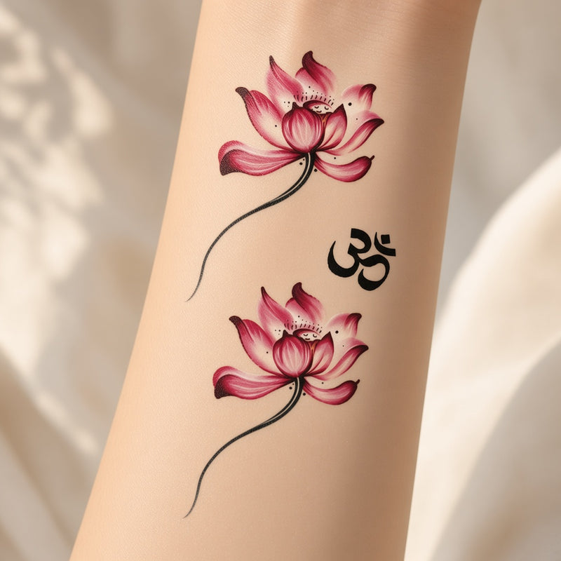 Om symbol temporary tattoo worn on the forearm