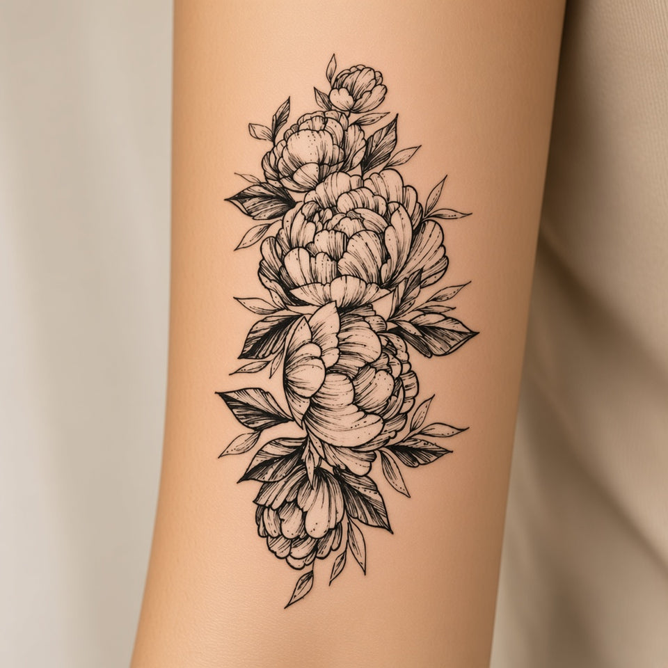 Bloom Theory Classic Flower temporary tattoo worn on the inner forearm