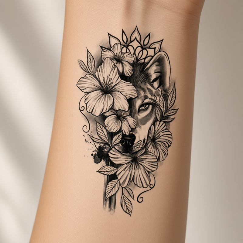 Solar Pulse Wolf temporary tattoo worn on the inner forearm