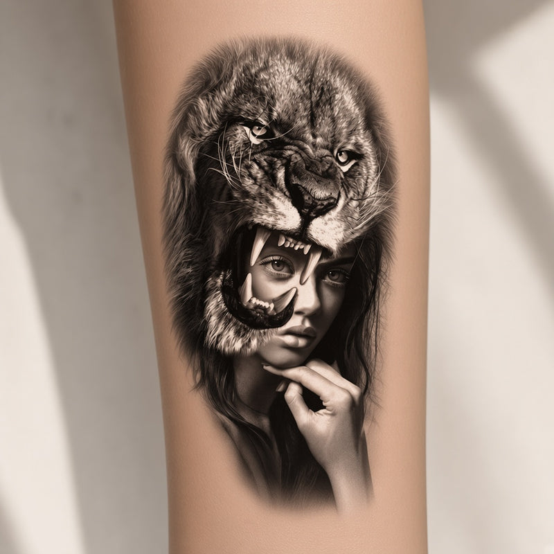 Shadow Mane Black temporary tattoo worn on the inner forearm