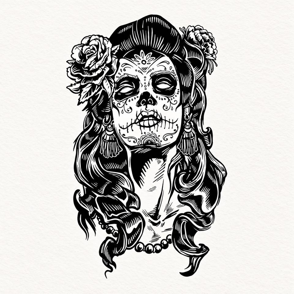Sugar Skull Face Tattoo Set clean sugar-skull design sheet