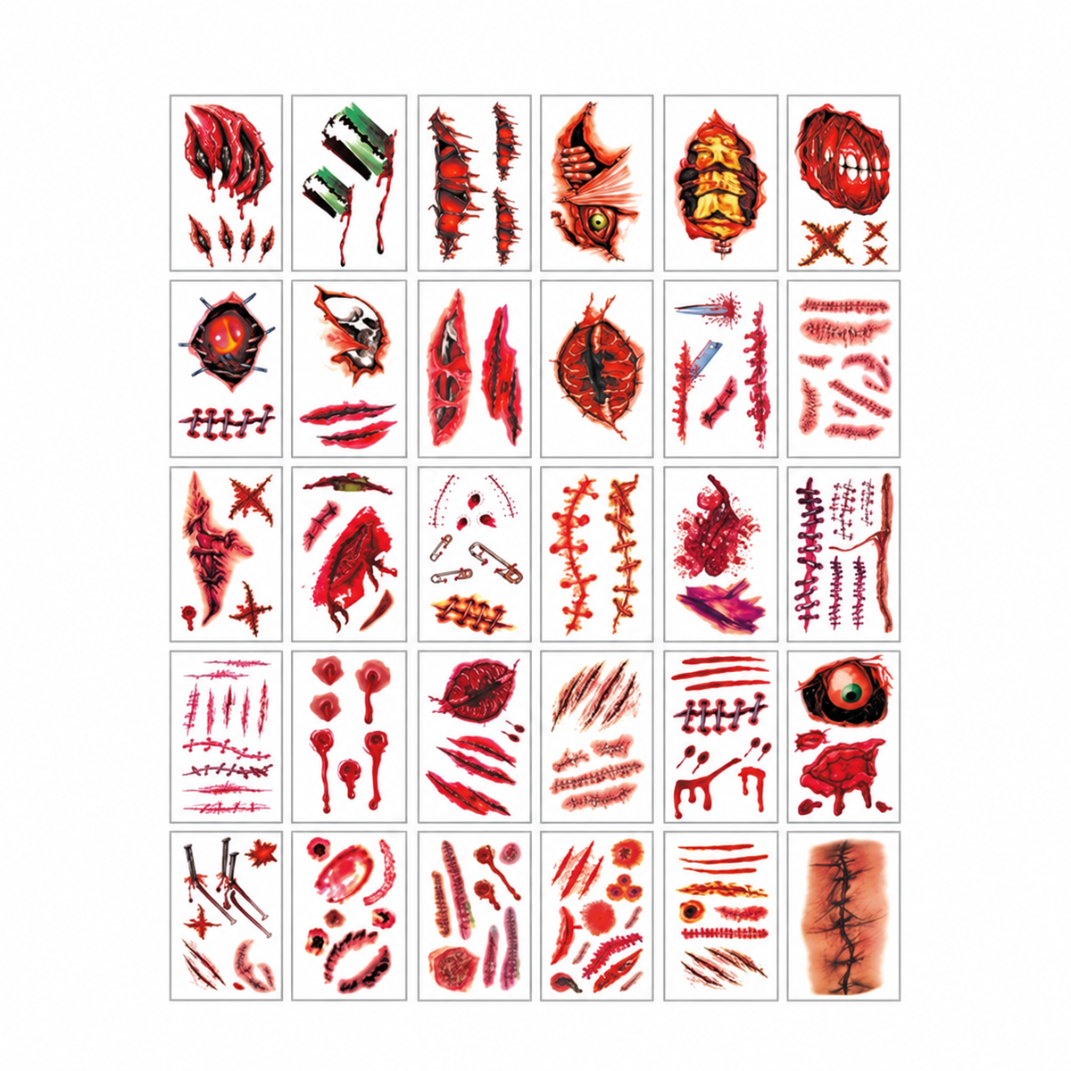 Halloween temporary tattoos set with horror wound, scar and bite effects for last-minute costumes
