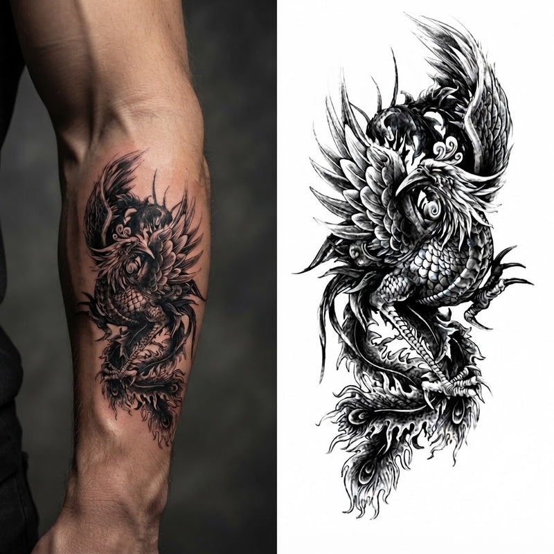 Tatuaje temporal de ojos de alas de dragón