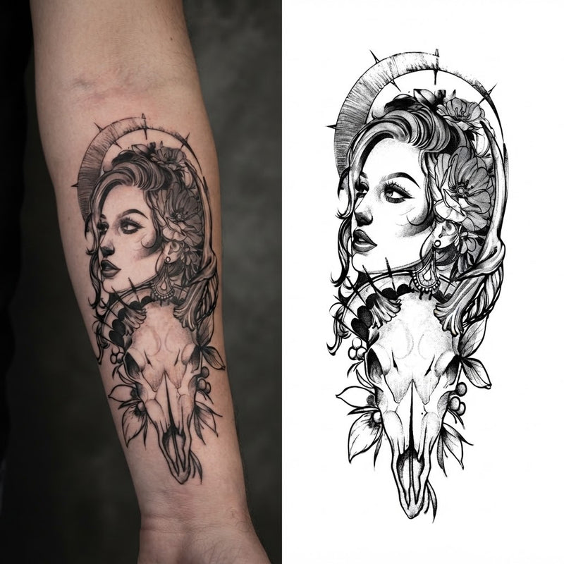 Onyx Oracle — Skull and Flower Temporary Tattoo