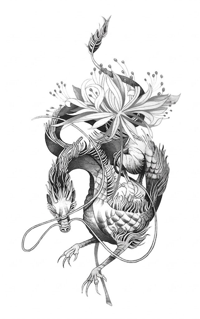 Cobalt Mane Dragon & Flower