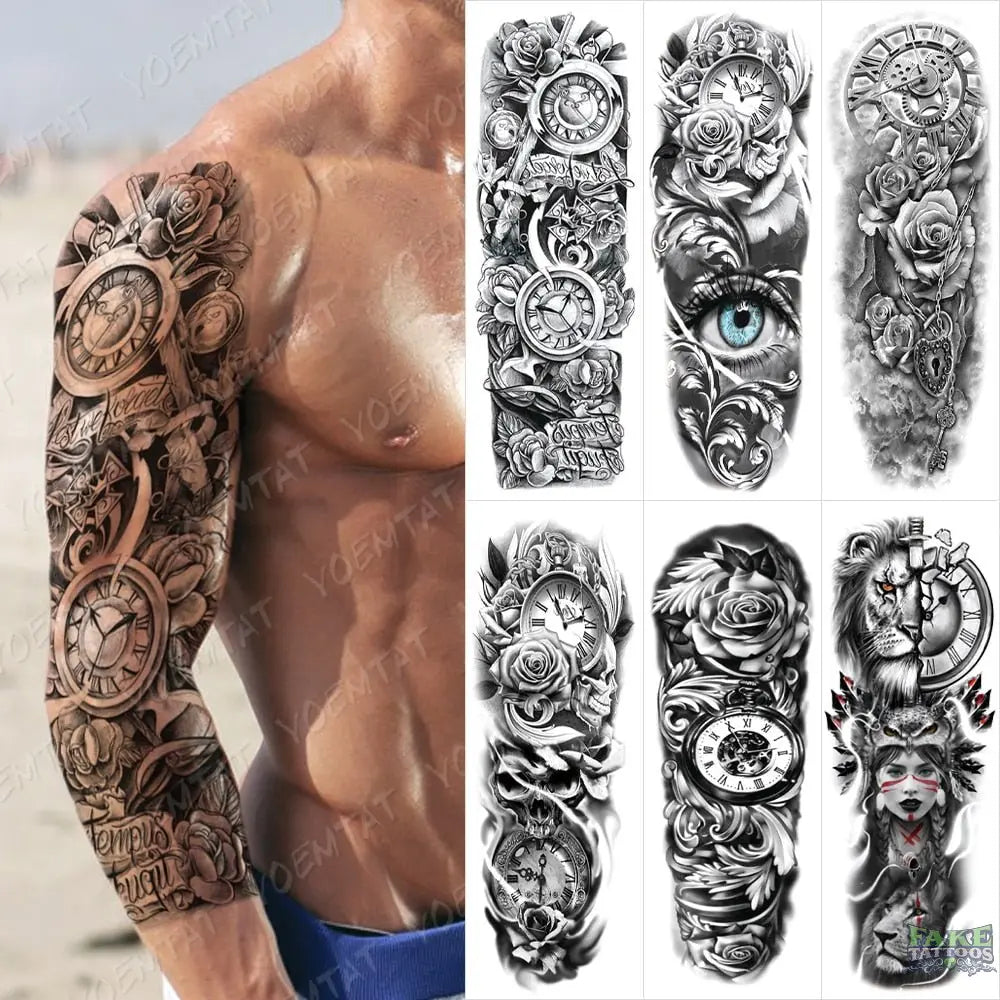 6pcs Large Arm Sleeve Tattoo Color Tiger Wolf Dragon – Fake Tattoos