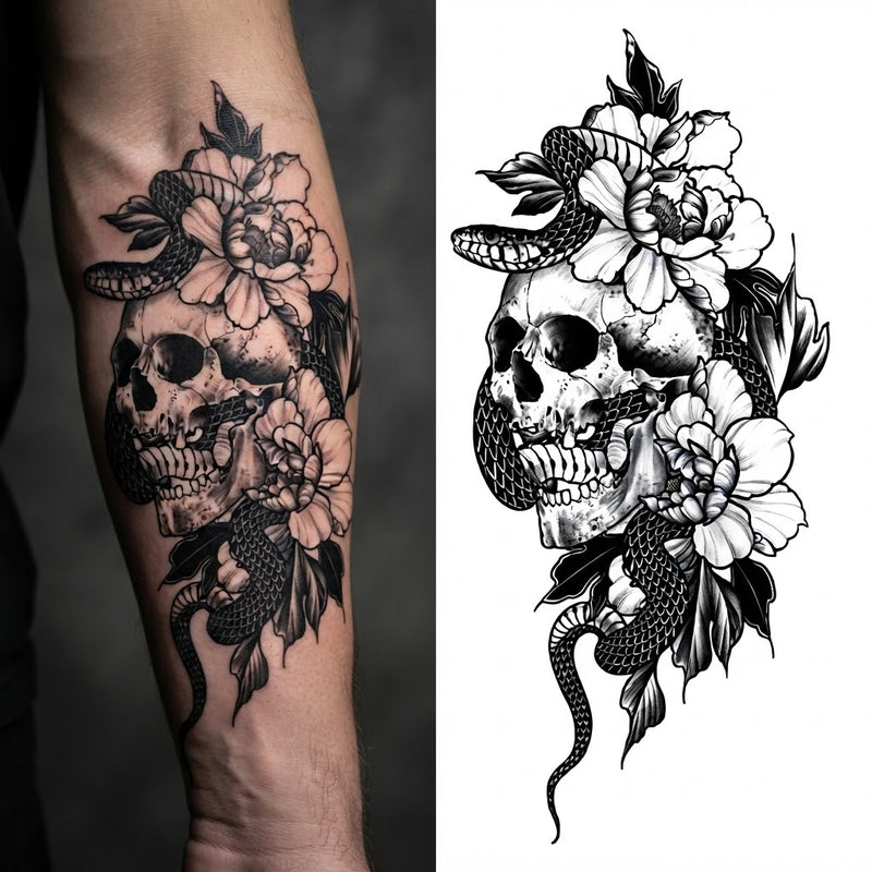Crimson Noir Snake & Skull & Flower