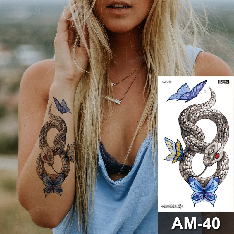 Adult Temporary Tattoos Waterproof Body Art Sexy Snake Dragon Totem Tattoo Women Men Arm Sleeve Leg Black Forest Tattoo Fake FAKE TATTOOS