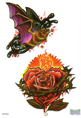 Bat Rose Heart Flower Temporary Tattoo Fake Tattoos