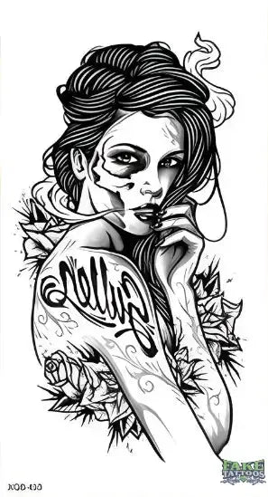 Sugar Skull Woman with Roses Tattoo