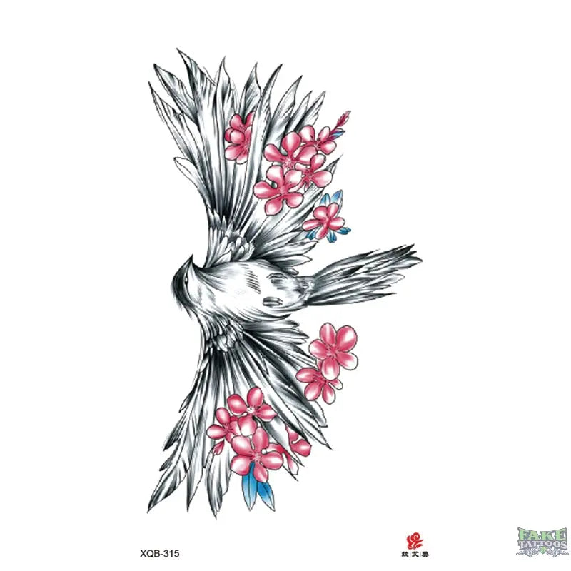 Bird Flowers Temporary Tattoo