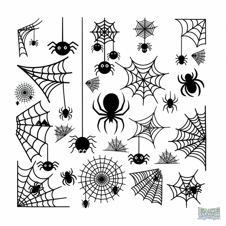Halloween Spider & Spider Web Tattoo Sheet
