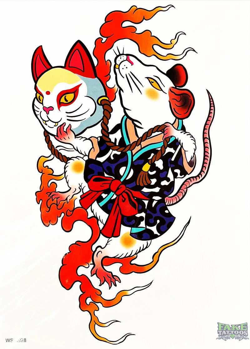Elegant Asian Cat Temporary Tattoo