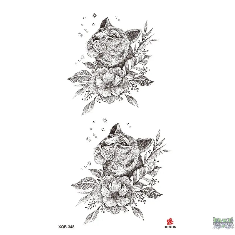 Realistic Cat & Flowers Temporary Tattoo