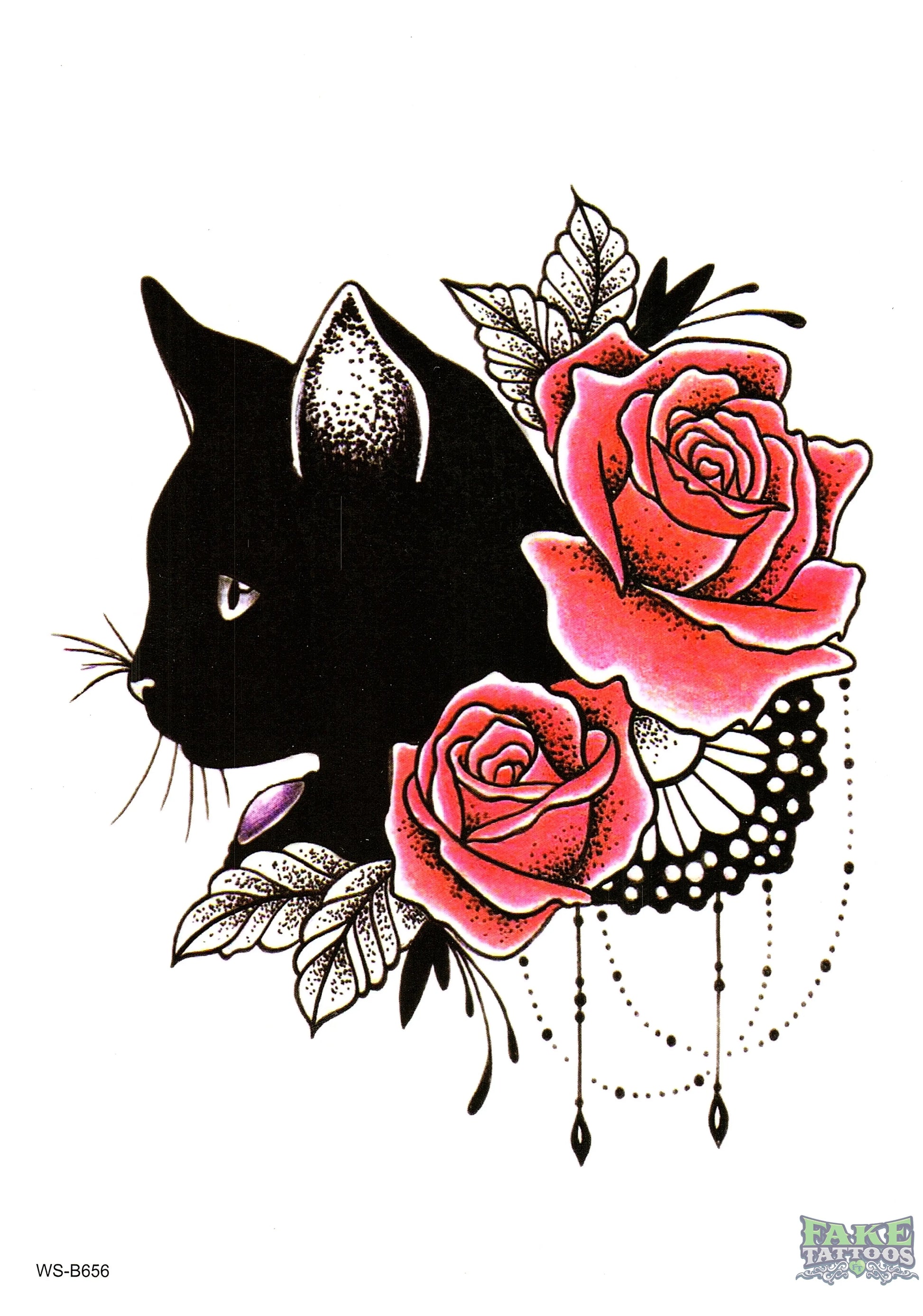 Floral Cat Tattoo Design