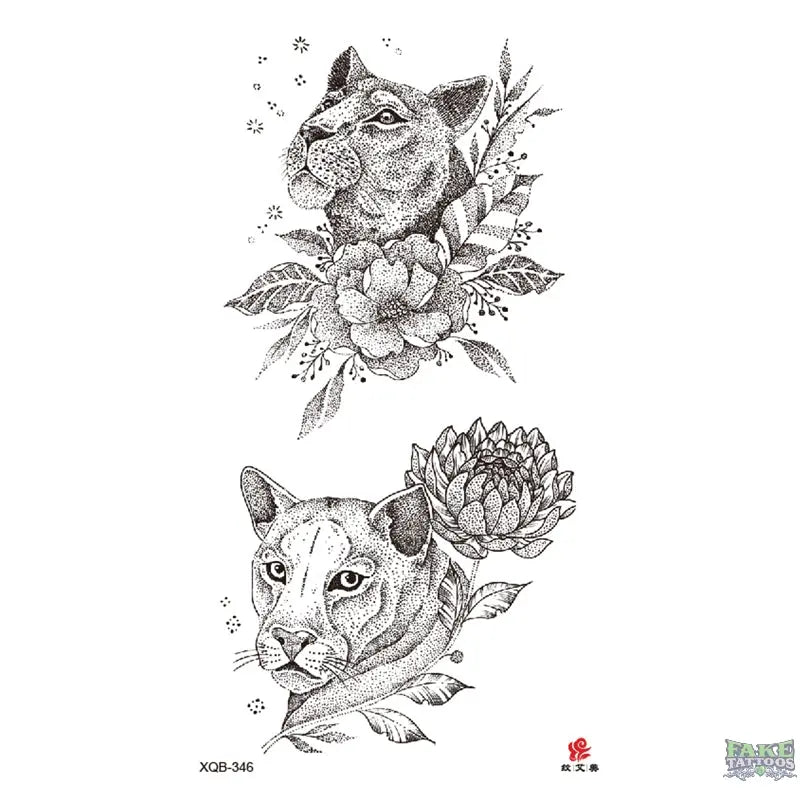 Realistic Cats & Floral Temporary Tattoo
