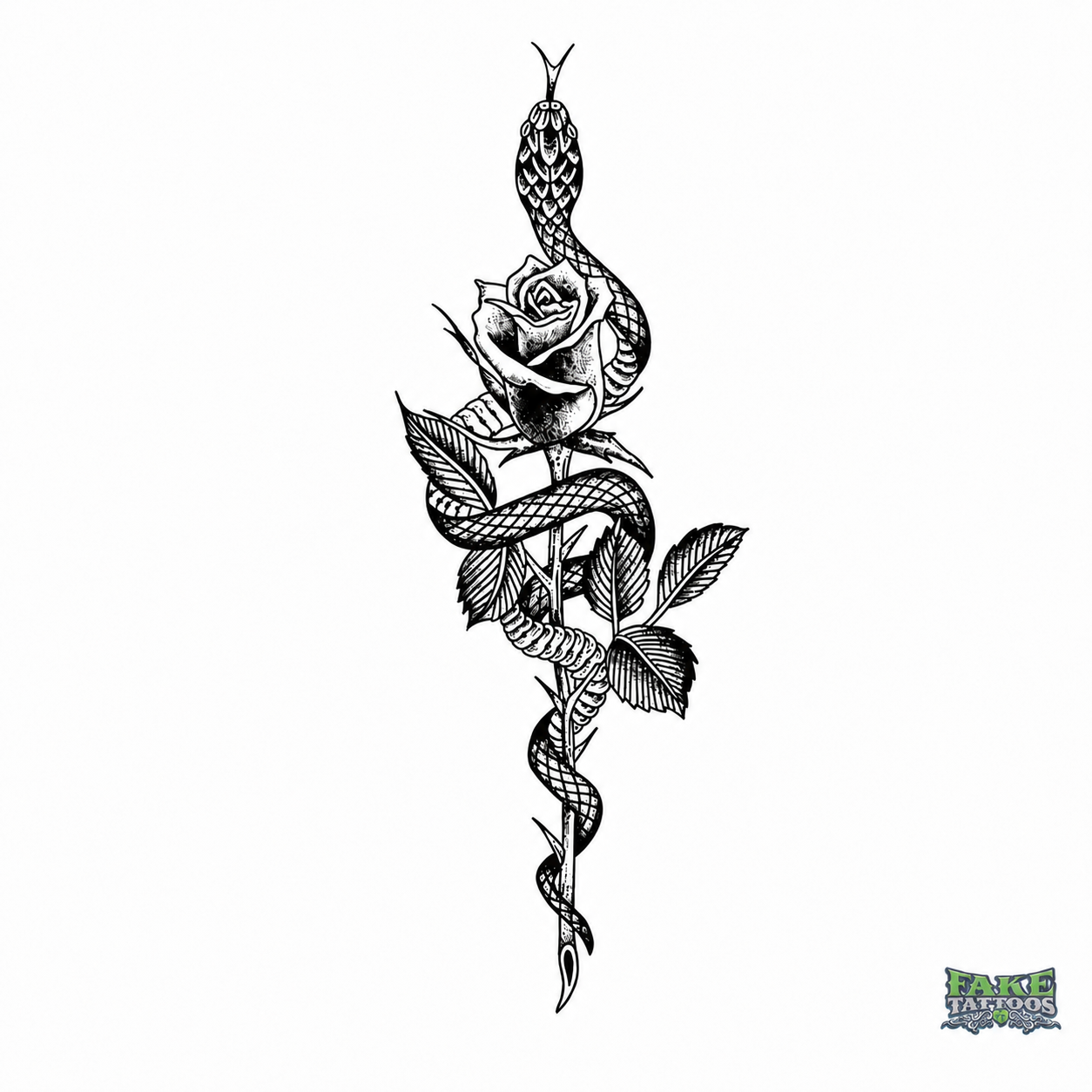 Black Venom Snake & Rose Fake Tattoos