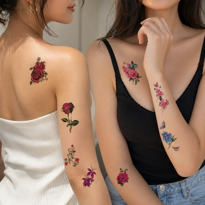 Wild Bloom Floral & Rose Set Fake Tattoos