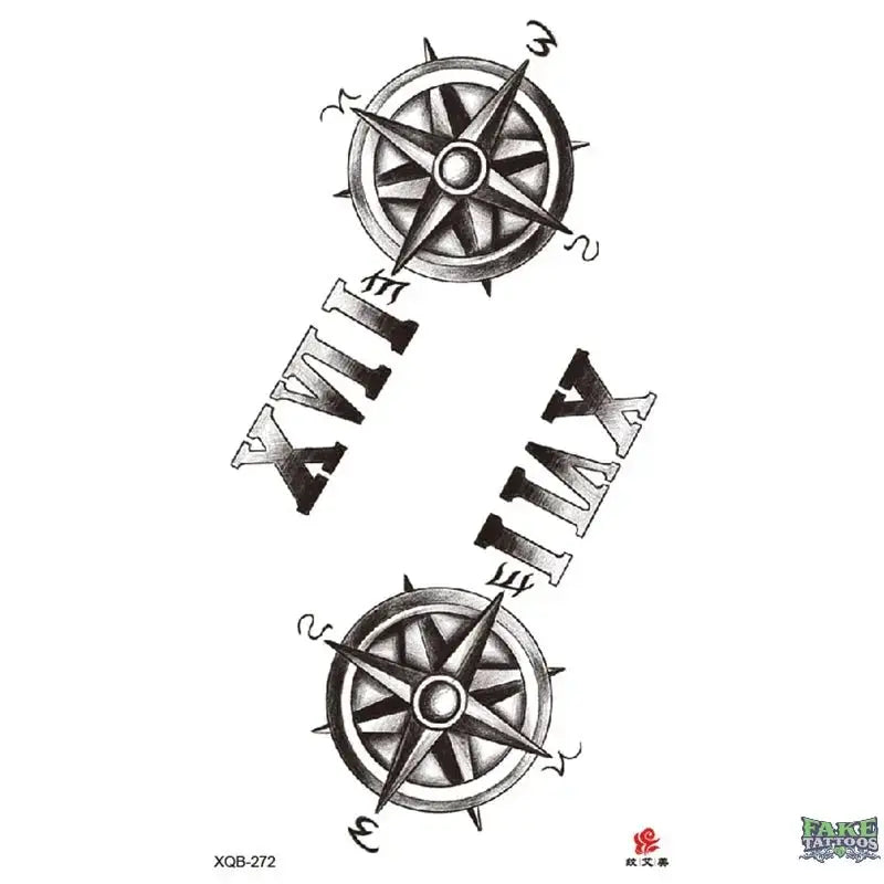 Realistic Compass & Numbers Temporary Tattoos