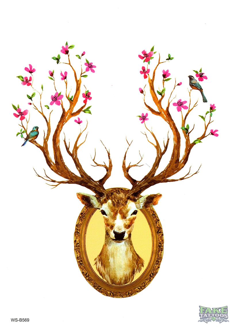 Elegant Deer & Floral Temporary Tattoo