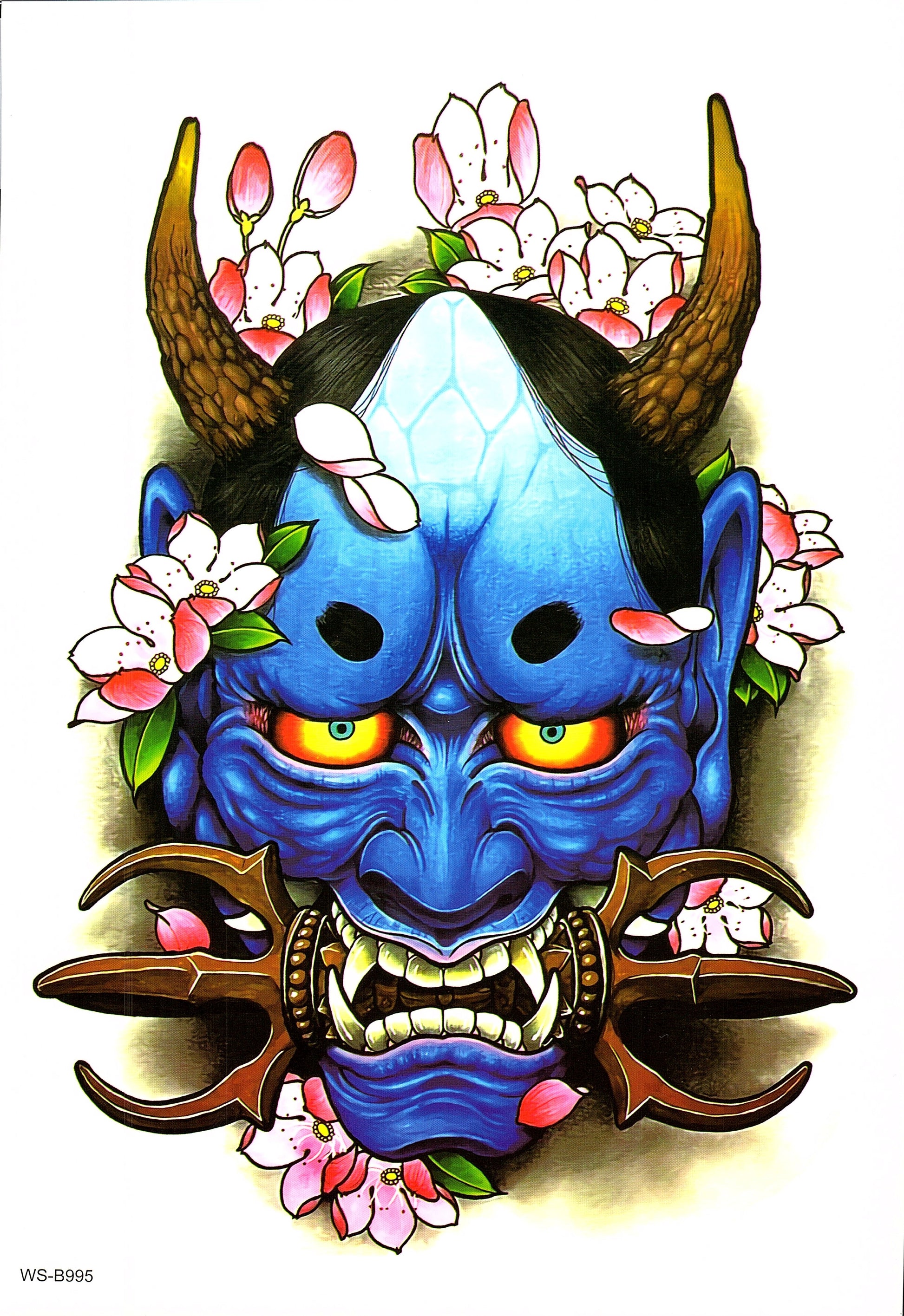 Blue Devil Skill Flowers Temporary Tattoo Fake Tattoos