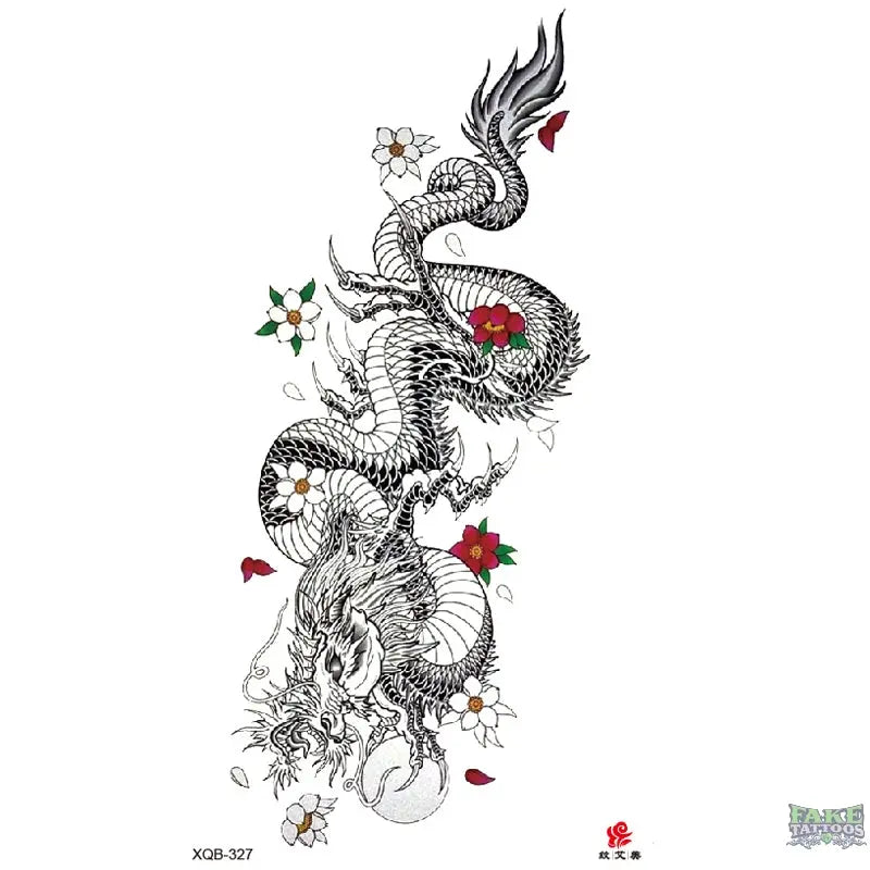 Dragon & Flowers Temporary Tattoo