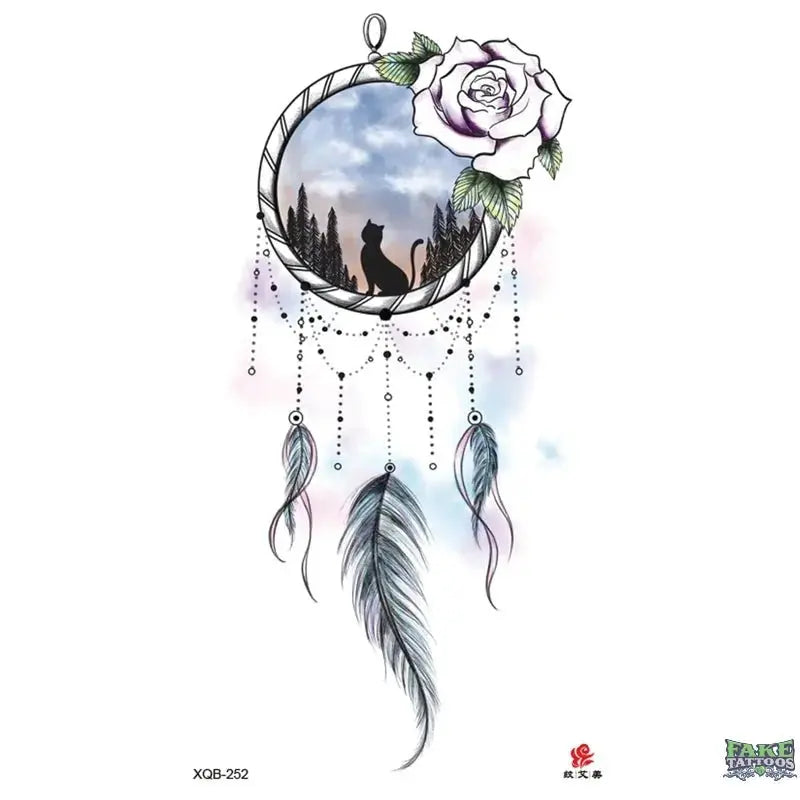 Dream Catcher Rose Flower Temporary Tattoo