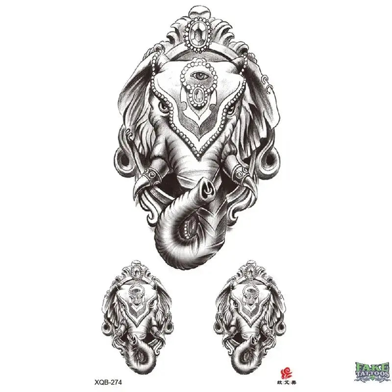 Regal Elephants Realistic Temporary Tattoo