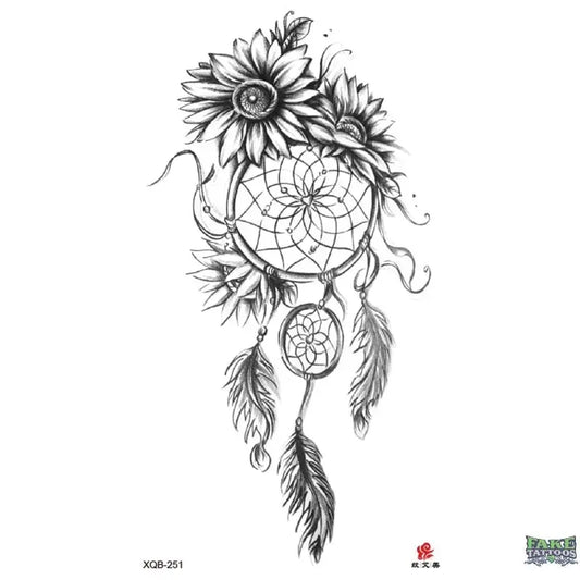 Flower Sunflower Feather Floral Temporary Tattoo