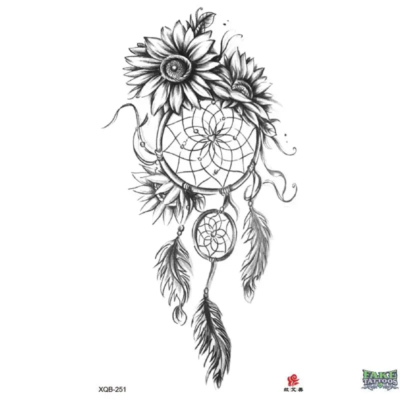 Flower Sunflower Feather Floral Temporary Tattoo