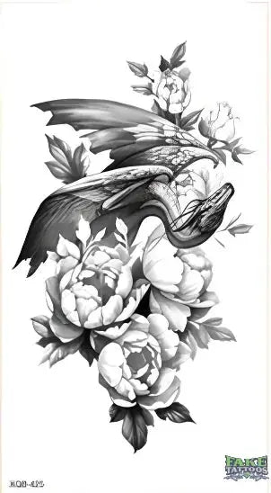 Floral Dragon Temporary Tattoo