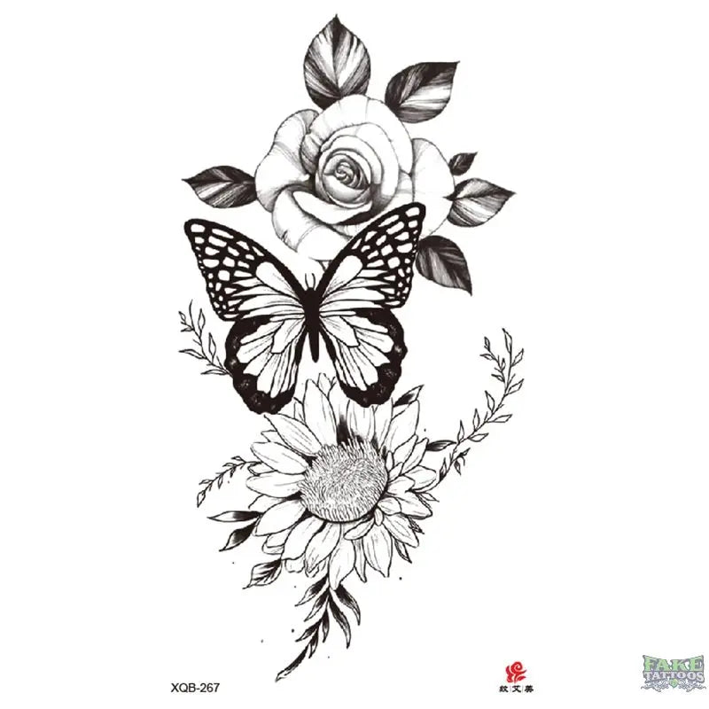 Flowers Butterfly Sunflower Temporary Tattoo Fake Tattoos