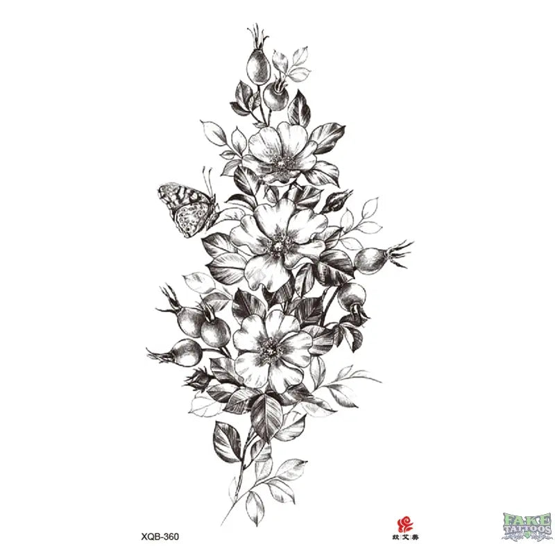 Elegant Flowers & Butterfly Temporary Tattoo