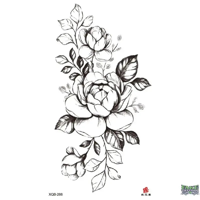 Realistic Flowers & Leaf Floral Temporary Tattoo