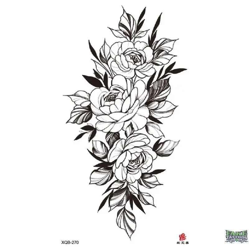 Realistic Flowers & Leaf Temporary Tattoo for Elegant Style