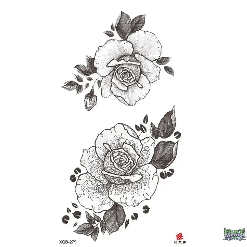 Realistic Flowers & Leaf Temporary Tattoo