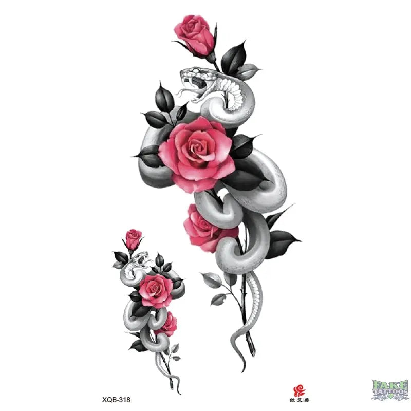 Elegant Roses & Snakes Temporary Tattoos