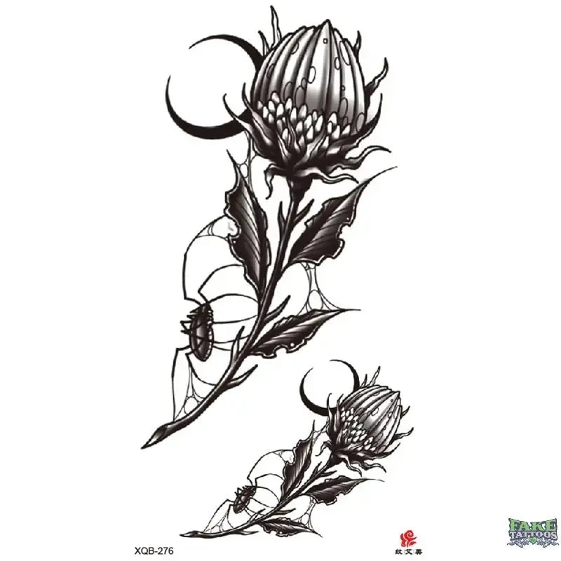 Bold Flowers Scary Temporary Tattoo