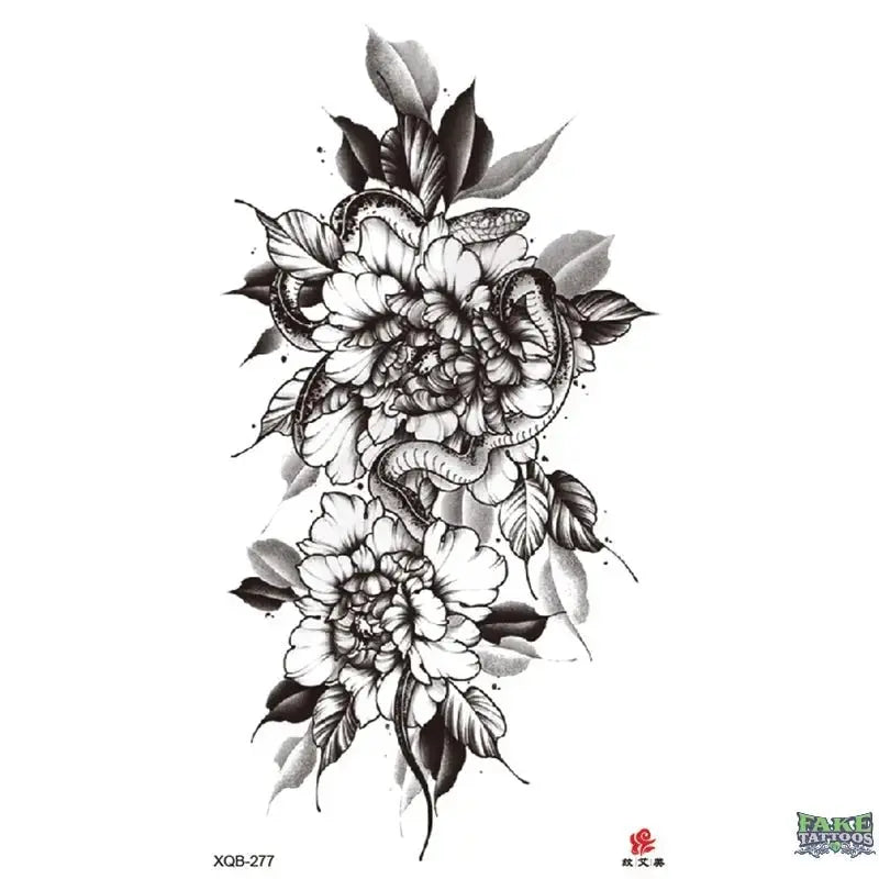 Elegant Flowers & Snake Realistic Temporary Tattoo