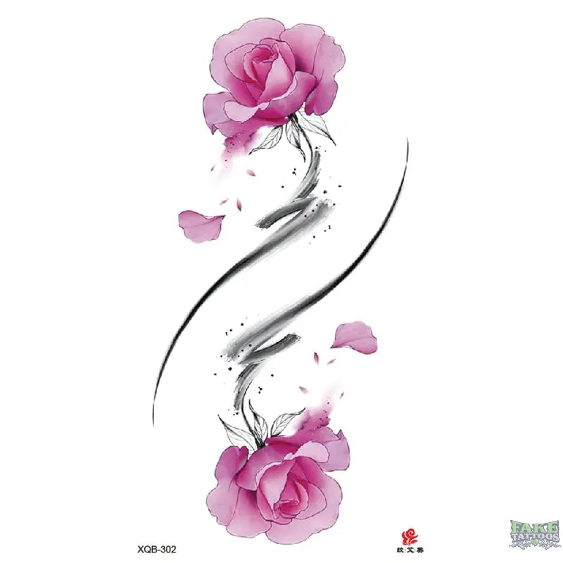 Pink Rose Watercolor Temporary Tattoo