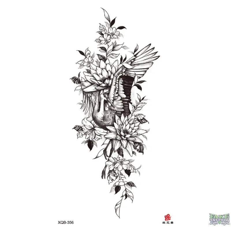 Floral Crane Temporary Tattoo