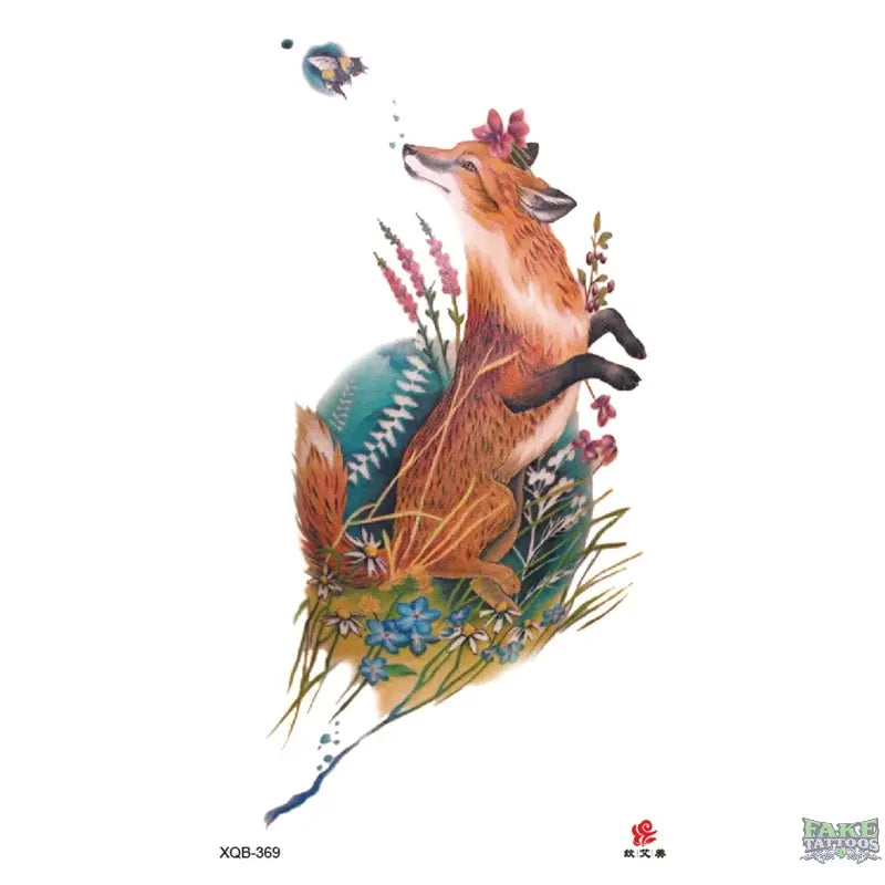 Fox and Floral Temporary Tattoo